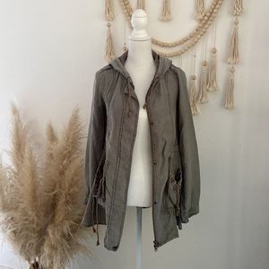 Free People army green cargo jacket lightweight military fit flare hooded coat S